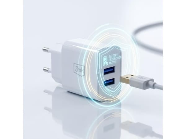 3mk FlowPower 10W USB-lader 2,4A/2A hvit