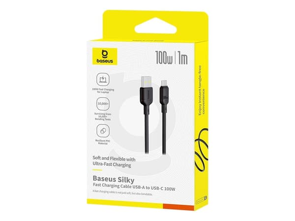 Baseus Silky USB/USB-C pikalatauskaapeli 1m 100W musta