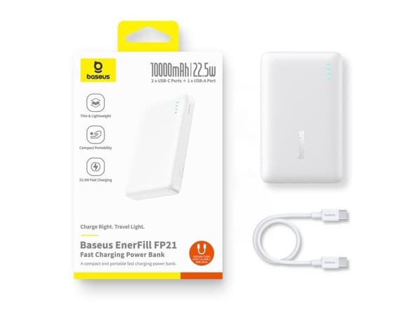 Baseus EnerFill FP21 10000 mAh 22.5W USB-A USB-C balta