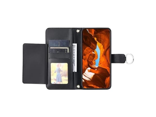 Samsung Galaxy A37 5G Leather Wallet Case with Stand and Shoulder Strap - Black