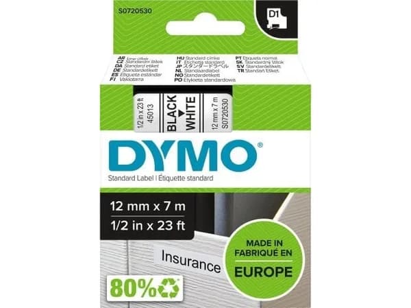 Labeltape DYMO® D1 sort på klar 12mm x 7m