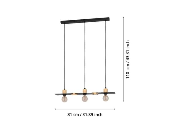 EGLO BRAMERTON langbord 3L E27 sort/tre FSC