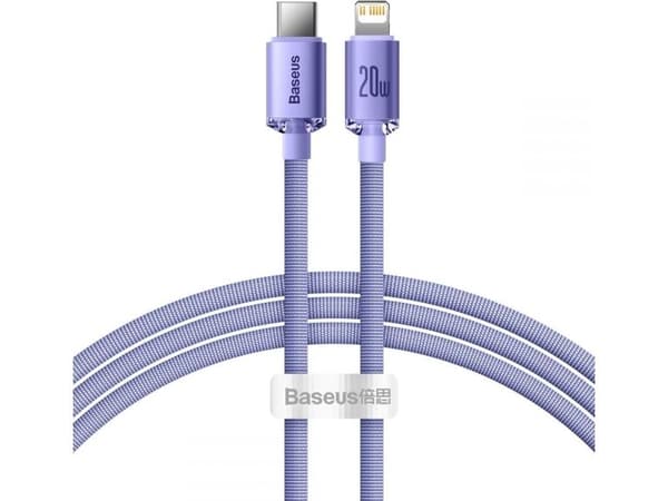 Baseus Crystal Shine, Lilla, USB C, Lightning, 1,2 m, Hanstik, Hanstik