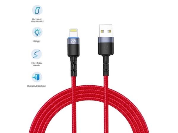 Tellur Data Cable USB to Lightning with LED Light 3A 1.2m Raudona