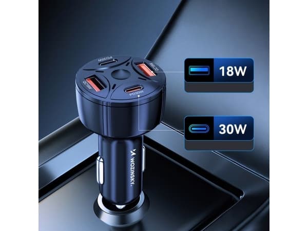 Wozinsky bil-lader WLS-04 60W - 2xUSB-C 2xUSB-A, svart
