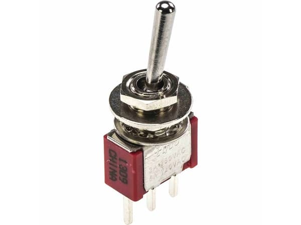 TE Connectivity Toggle Switch, PCB Mount, On-Off-On, SPDT, Through Hole Terminal, 20V