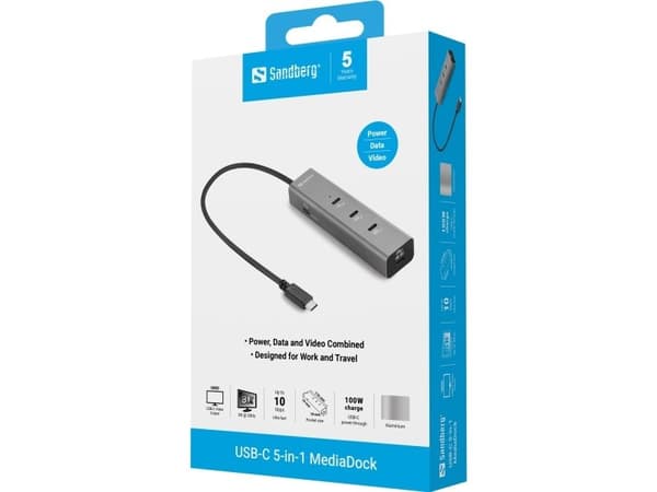 SANDBERG USB-C 5-in-1 -mediatelakka