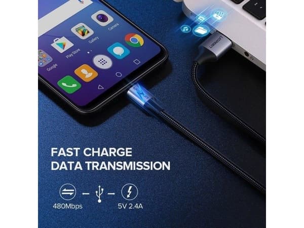 Ugreen UG-60146, 1 m, Micro-USB A, USB A, USB 2.0, 0,48 Gbit/s, Sort, Grå