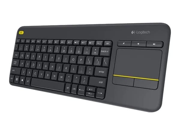 Logitech K400 Plus, Mini, Langaton, Langaton RF, QWERTY, Musta