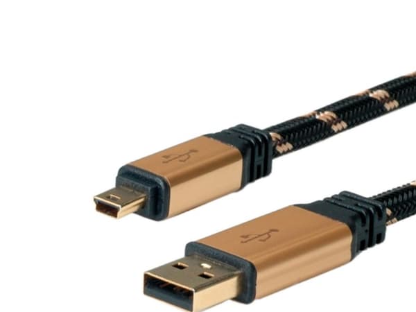 ROLINE 11.02.8822, 1,8 m, USB A, Mini-USB B, USB 2.0, Hankjønn/hankjønn, Sort, Gull