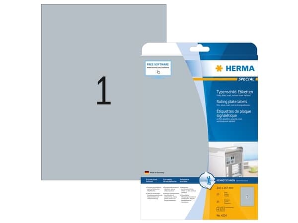 HERMA 4224, Hopea, Suorakulmio, Kiinteä, A, Polyesteri, Matta