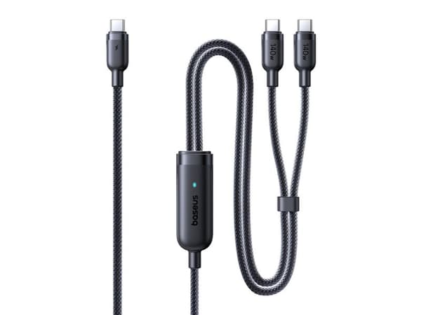 Baseus Flash 4 140 W 2-in-1 USB-C–USB-C + USB-C-kaapeli, 1,5 m – musta