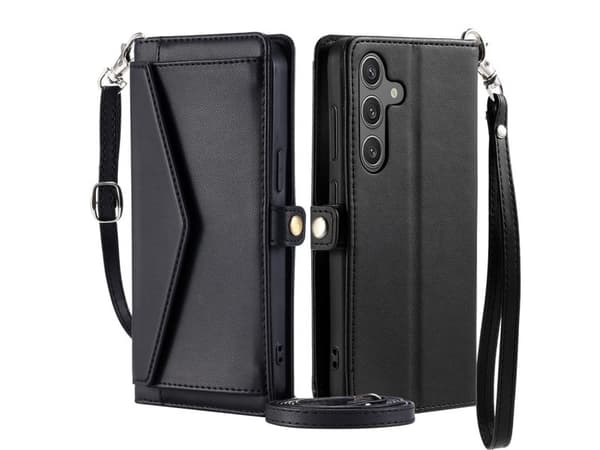 Samsung Galaxy A56 5G Leather Wallet Case with Stand Function and Straps - Black