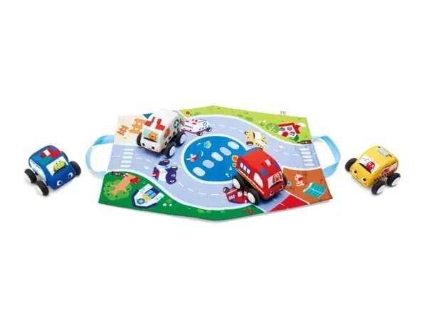 Hape pull-back plysjbilssett