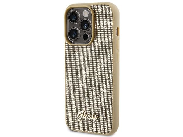 Guess Disco metal script-deksel til iPhone 15 Pro - gull