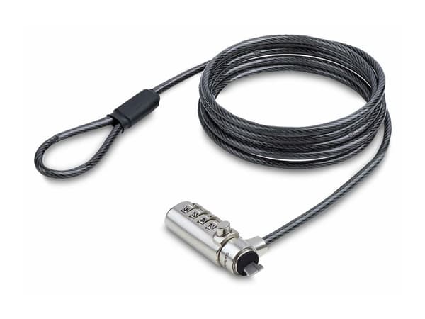 StarTech.com Slim Lock K-Slot Compatible, 6.6ft Combination Locking Cable - Lås för säkerhetskabel - svart & silver - 2 m - TAA-kompatibel