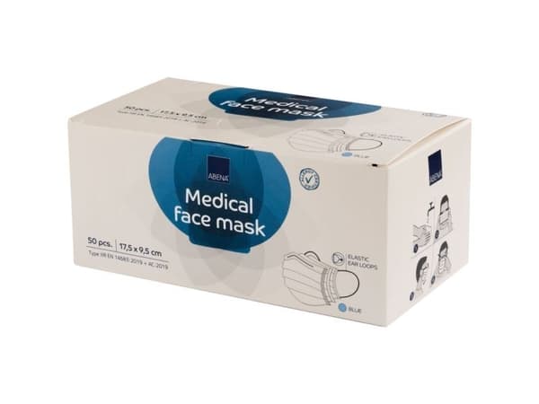 Ansiktsmask, ABENA Excellent, 3-lagers, blå, engångs - (50 st.)