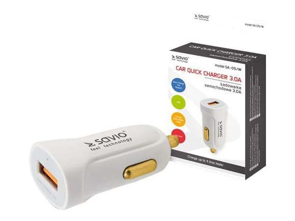 SAVIO SA-05/W - Strömadapter för bil - 3 A - QC 3.0 (USB) - vit