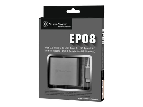 SilverStone EP08 - Ekstern videoadapter - USB-C 3.1 - HDMI - koksgrå