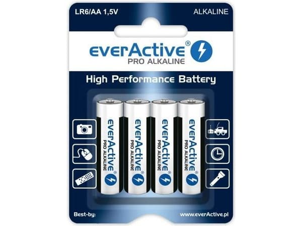 EverActive Pro alkaliparistot LR6 AA - läpipainopakkaus, jossa 4 kpl.