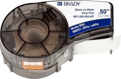 Brady BMP 21 White on Black Label Printer Tape, 6.4 m Length, 12.70 mm Width