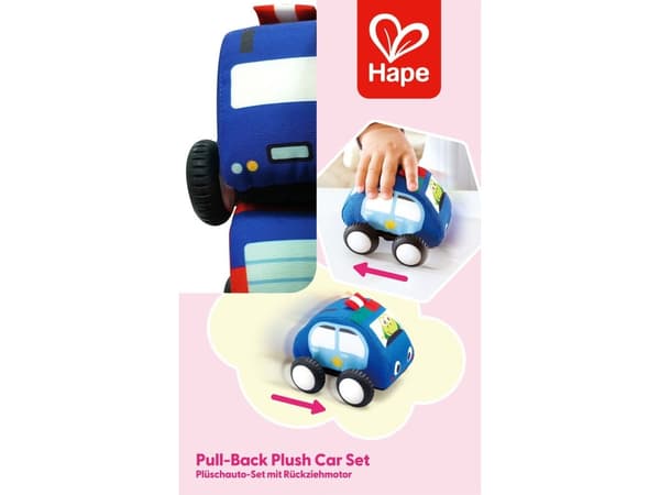 Hape pull-back plysjbilssett