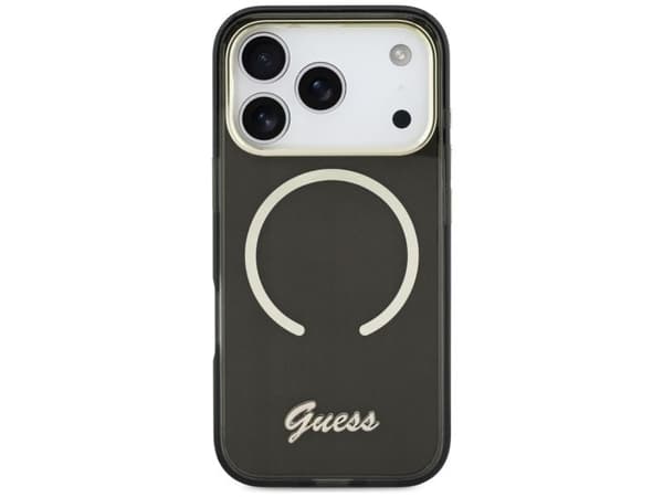 Guess IML Script Metal MagSafe-deksel til iPhone 17 Pro Max - Svart