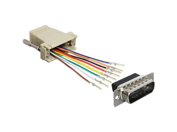 DeLOCK 65432, Sub-D 15p, RJ45, Musta, Harmaa, Hopea