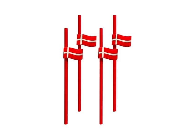 Sugerør med danske flag, 4 stk