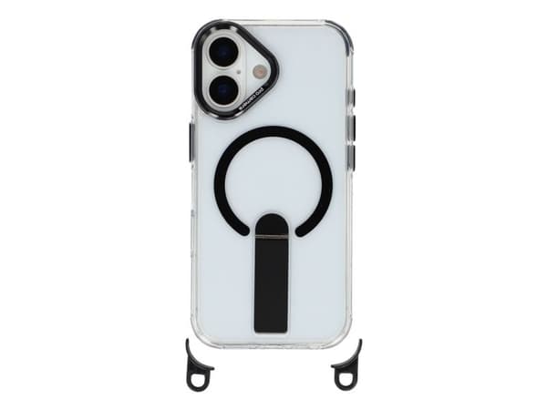 iPhone 17 case with stand, short strap (30 cm) and long strap (120 cm), compatible with MagSafe - black