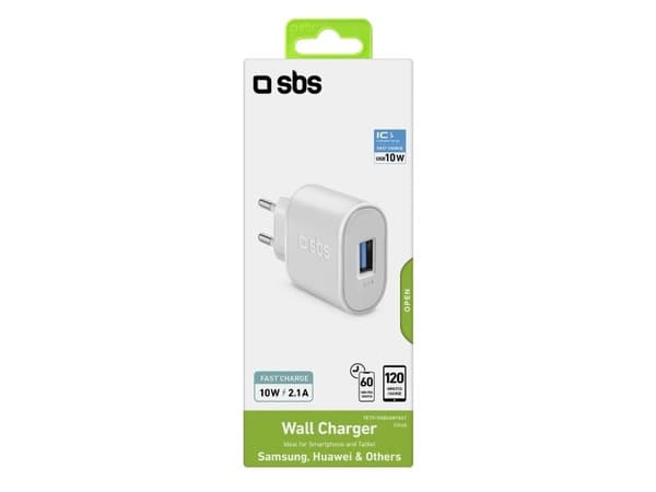 SBS TETR1USB2AWFAST 10W USB-A vegglader - hvit