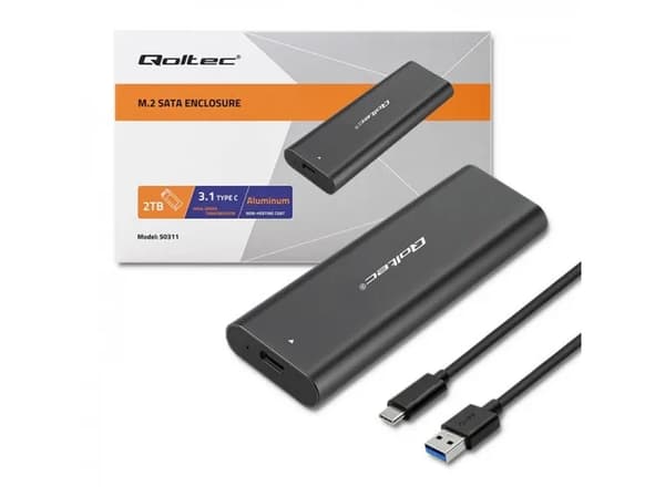 Qoltec-kapsling | enhetsfack förM.2 SATA SSD | NVME | USB typ C