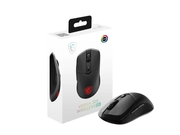 MSI VERSA 300 WIRELESS 8K, Molempikätinen, Optinen, RF Wireless + Bluetooth + USB Type-A, 2600 DPI, 0,125 ms, Musta