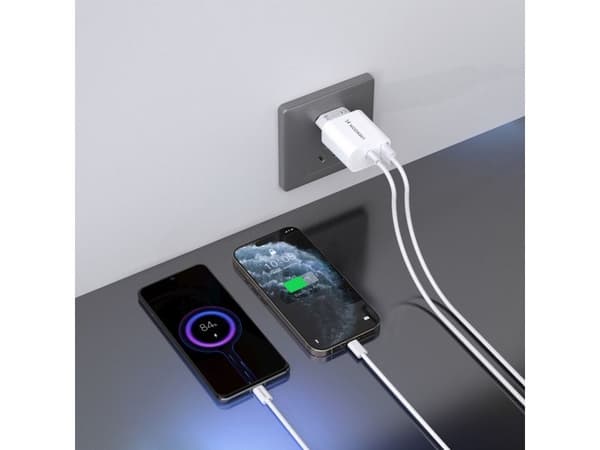 Wozinsky WLS-20W 20W USB-A USB-C Wall Charger with 1m USB-C - USB-C Cable - White
