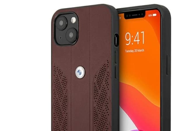 BMW lær Curve Perforate-deksel for iPhone 13 - rød