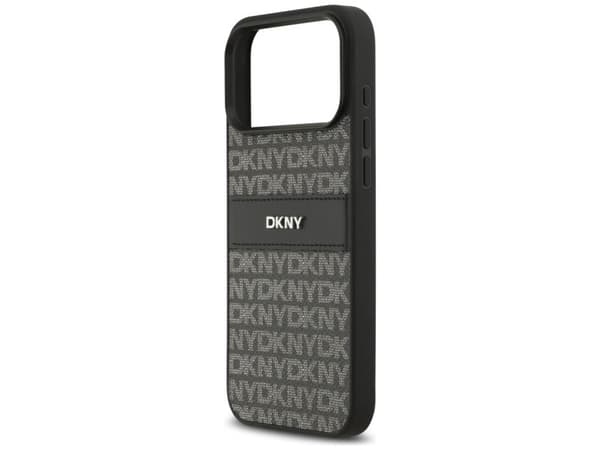 DKNY Repeat Texture Pattern with Tonal Stripe Case for iPhone 17 Pro Max - Black