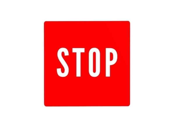 Skylt ”STOP”, 20 x 20 cm, aluminium, röd/vit