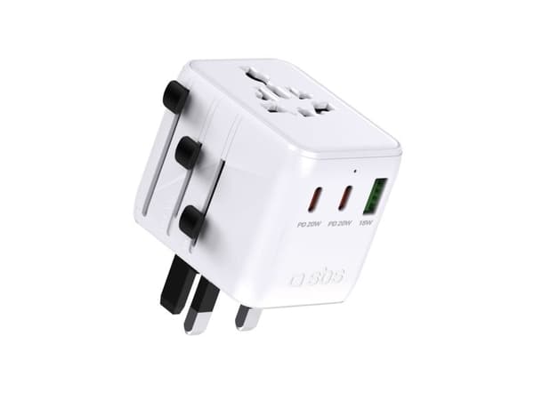 SBS 2xUSB-C 1xUSB-A universal reiseadapter - hvit
