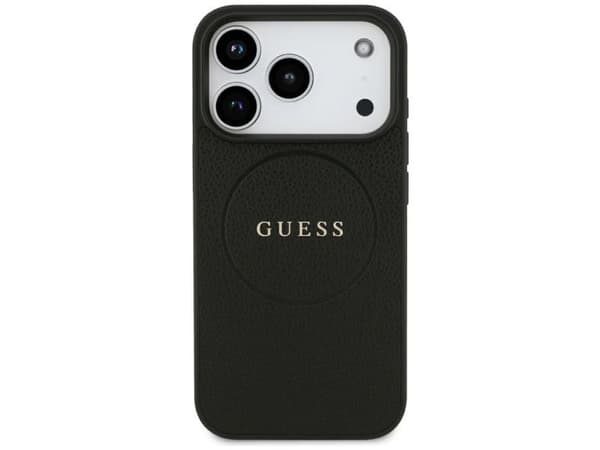 Etui Guess Grained Gold Ring MagSafe do iPhone 18 Pro / 17 Pro czarny