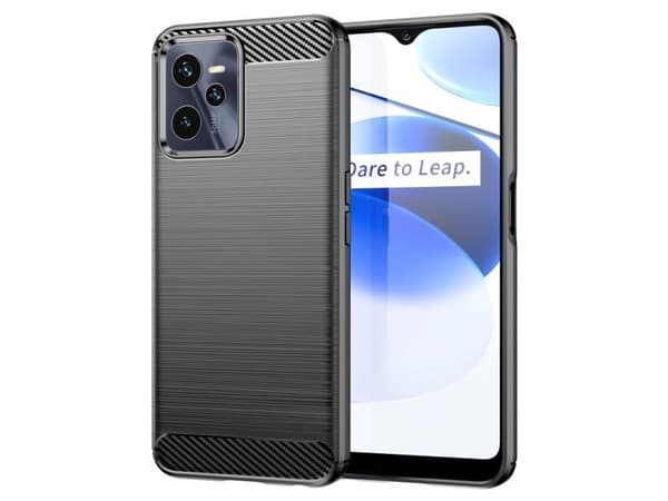 Hurtel Carbon Case for Realme C35 fleksibel silikon karbon case sort
