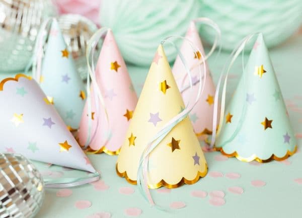 PartyDeco CPP28, Party hat, Multifärg, 6 styck, Födelsedag, 145 mm, 10 cm