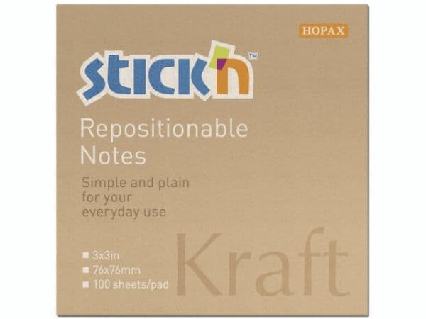 Notes, BNT Stick´n, Kraft pad, brun, 76 x76mm - (12 stk.)