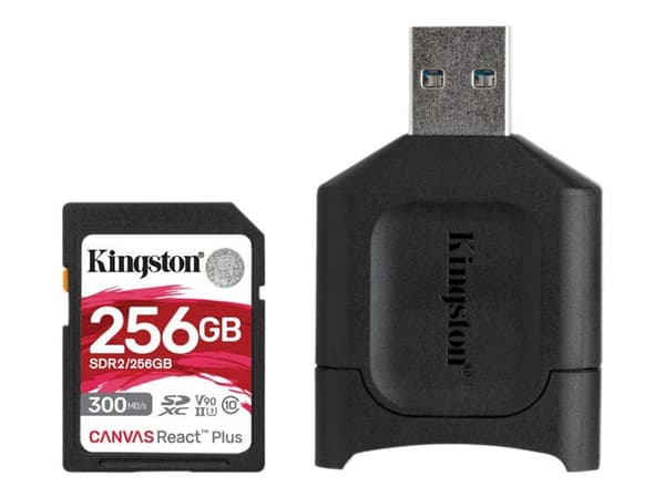 Kingston Canvas React Plus - Flashminnekort - 256 GB - Video Class V90 / UHS-II U3 / Class10 - SDXC UHS-II