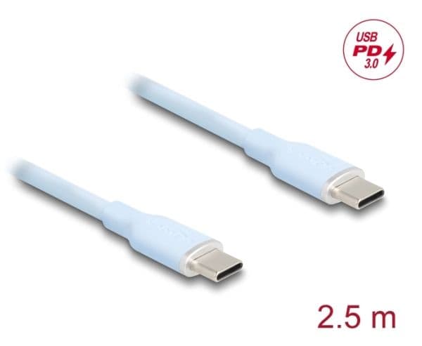 Delock USB 2.0 Kabel USB Type-C Stecker til Stecker PD 3.0 60 W 2,5 m blå silikon