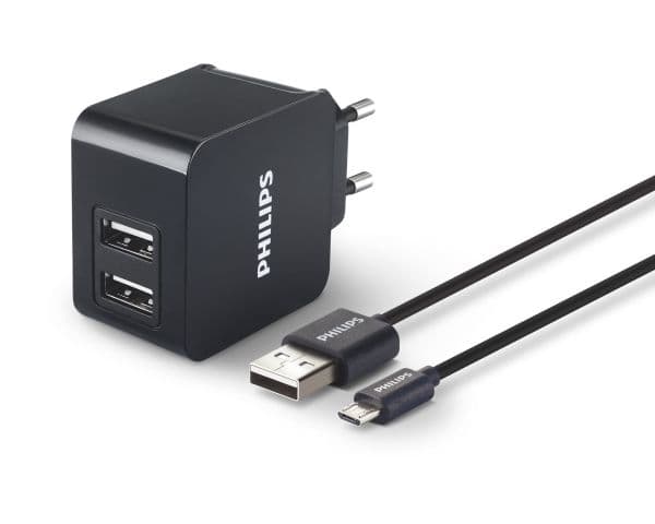 Philips USB-vegglader DLP2307U/12, Innendørs, AC, 5 V, Sort