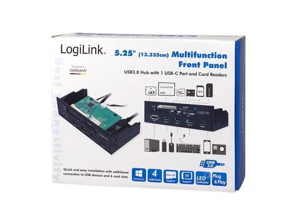 LogiLink UA0341, CF, MS Micro (M2), Memory Stick (MS), MicroSD (TransFlash), SD, xD, Sort, 5.25", 5000 Mbit/s, RoHS, CE, SATA