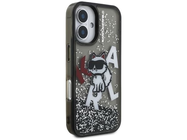 Karl Lagerfeld Liquid Glitter Choupette Logo iPhone 16 Case - Black