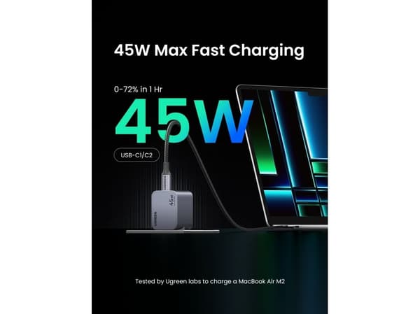 Ugreen Nexode Pro 45W nätladdare, 2x USB-C (grå)