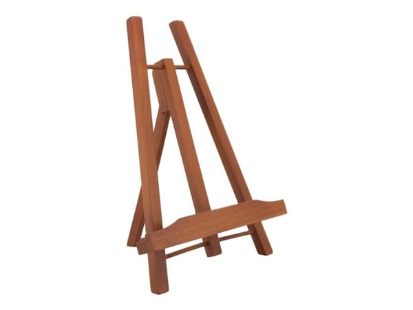 Securit® junior stafeli i mahogny med A4 bordskilt