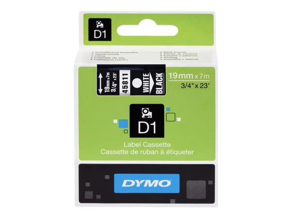 DYMO® D1 tape 19 mm, hvid/sort